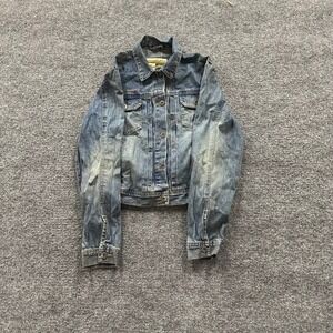 Wrangler Denim Jacket Womens Size M Blue Cotton Trucker Distressed WL6612